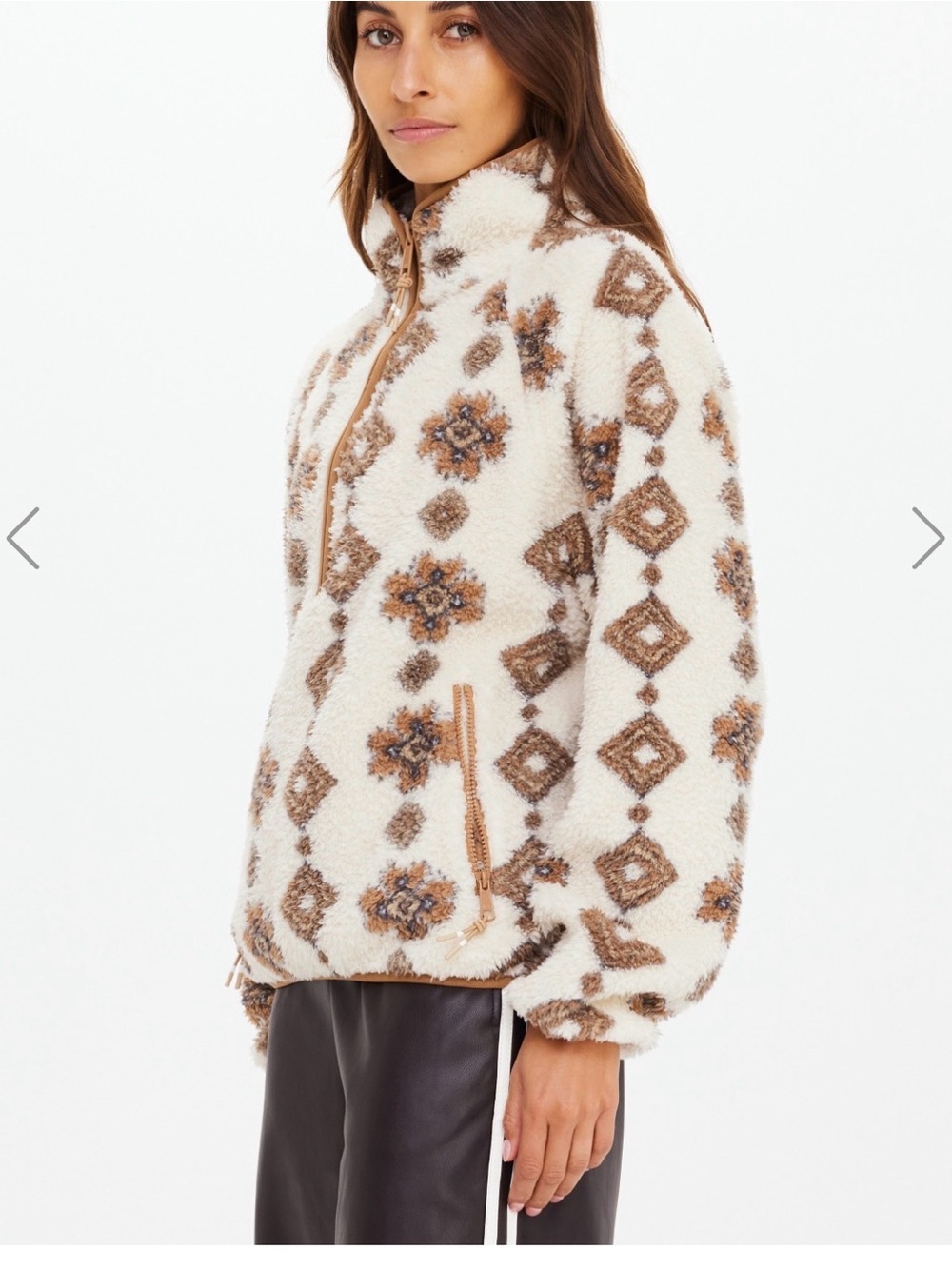 The Upside Cream & Brown Patterned Sherpa Half-Zip Pullover - Picture 3 of 7